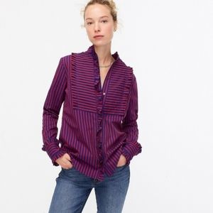 J.CREW Ruffle-Trim Tuxedo Shirt In Stripe